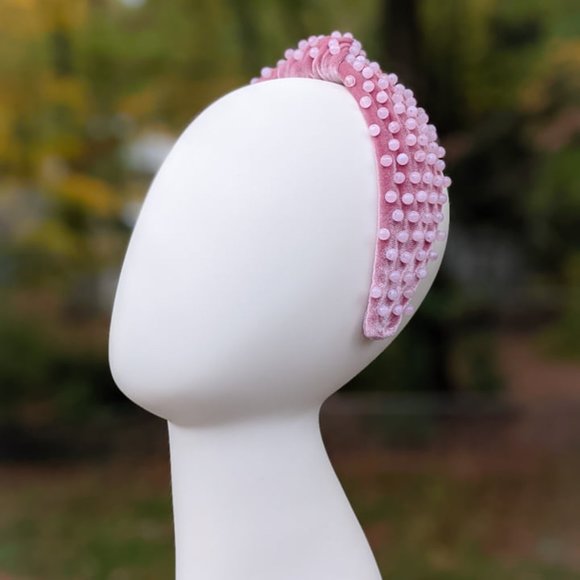 Mauve Pink Beaded Knot Velvet Headband Pink Quartz Swirl Acrylic Beads Handmade main image 9